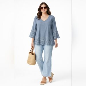 Runway Ready Boho Crochet Lace Bell Sleeve Tunic Top | Size Large